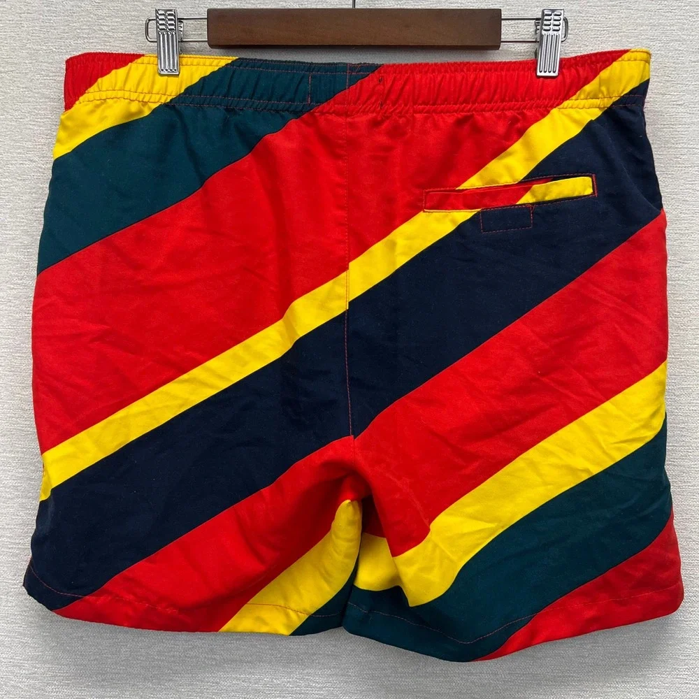 PacSun Swim Trunks Mens Large Red‎ Yellow Navy Diagonal Striped Board Shorts